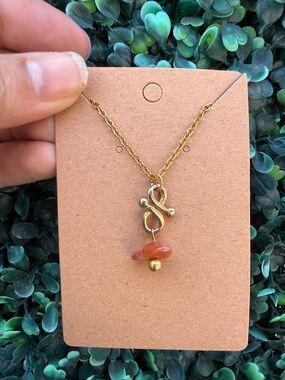 Repurposed Unique Gold-Tone Necklace with Orange Bead Pendant
